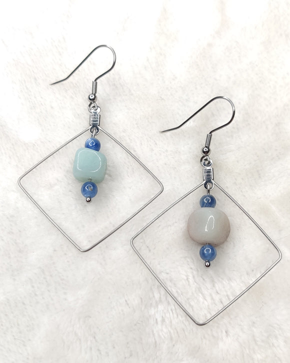 Amazonite and Blue Kyanite Square Dangle Earrings