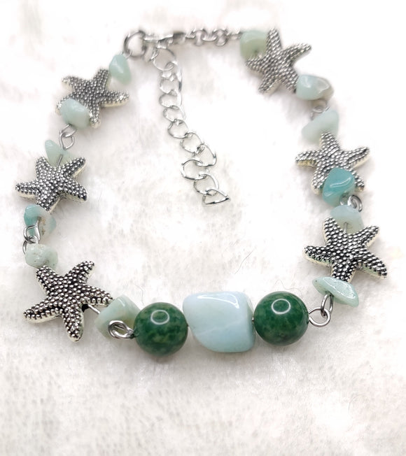 Custom Handmade Amazonite and Jade Starfish Bracelet
