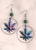 Jade Iridescent Cannabis Hoop Earrings