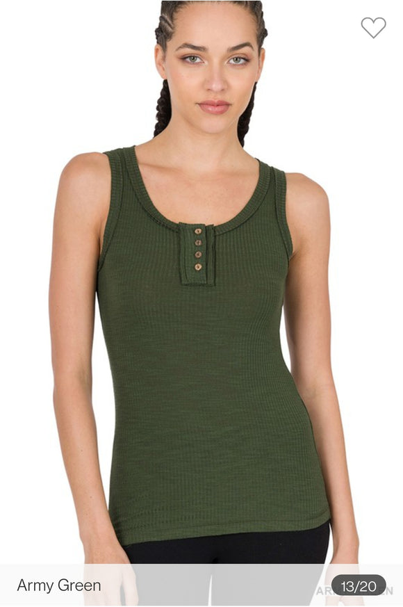 Ribbed Button Front Tank