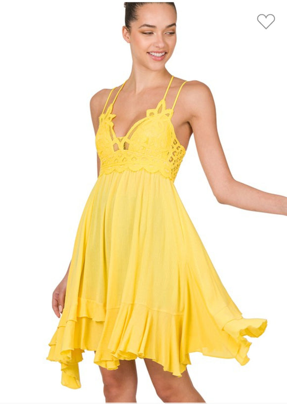 Crochet Lace Leaf Asymmetrical Cami Dress Rough Edges Boutique, LLC Crochet Lace Leaf Asymmetrical Cami Dress Rough Edges Boutique, LLC